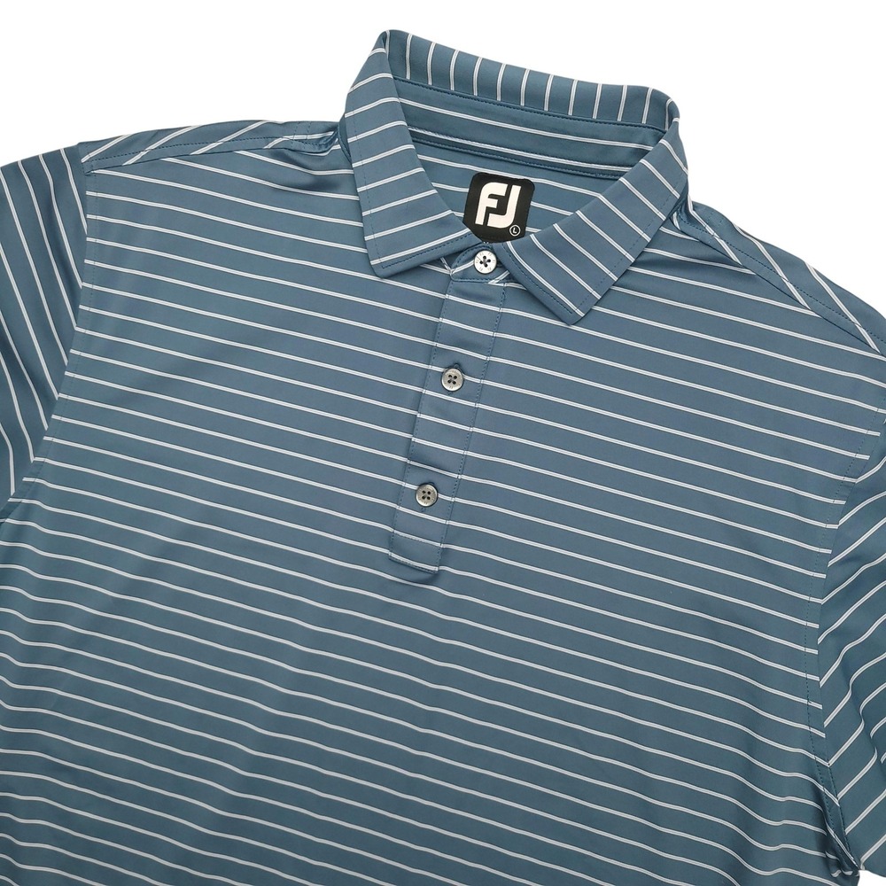 FootJoy Polo Shirt Mens Large‎ Blue Stripe Stone 2022 Golf Performance Stretch